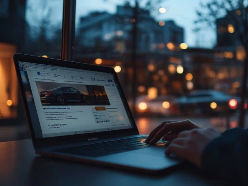 a person searching for car insurance on a laptop