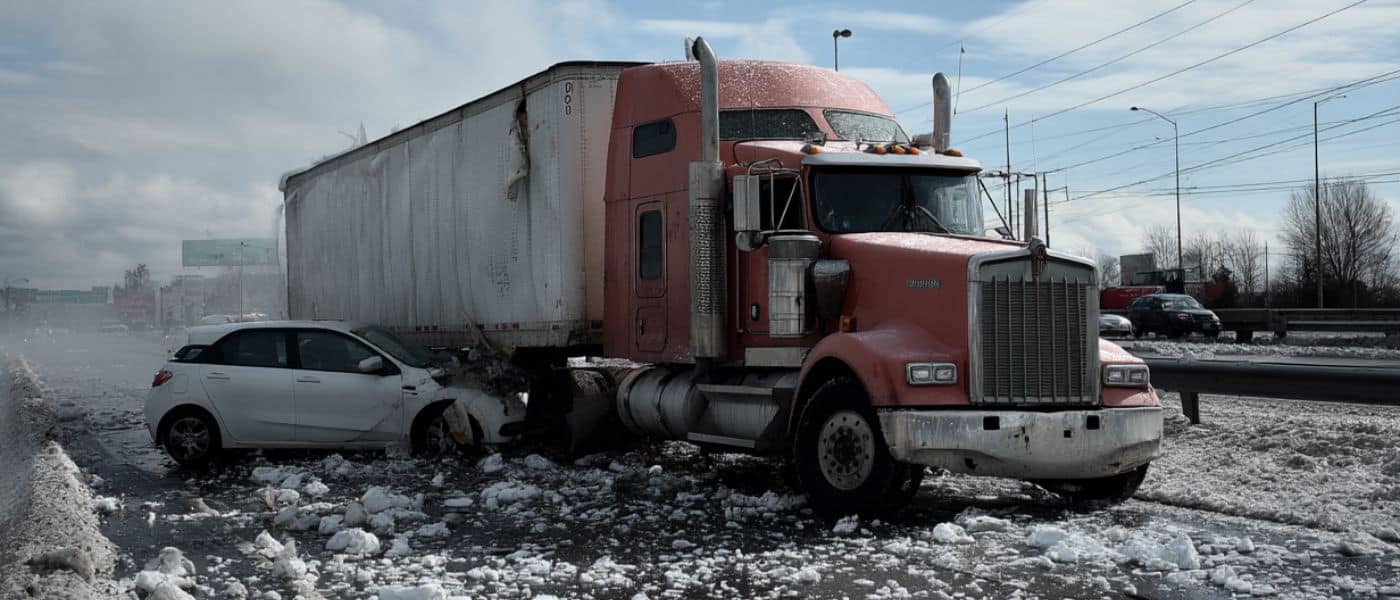 a truck crashed into a wrecked car