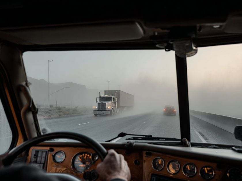 truck driver driving on a highway in colorado