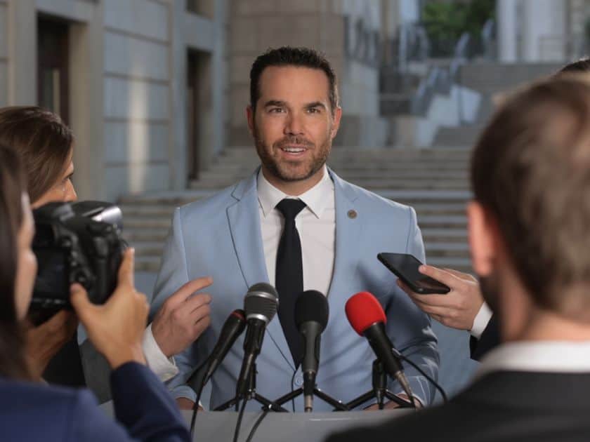 Personal Injury Lawyer Brendan McQuaid giving press conference in Colorado