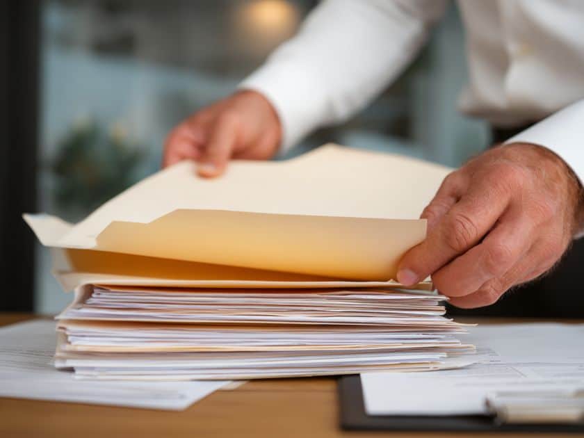 man organizing files into folder