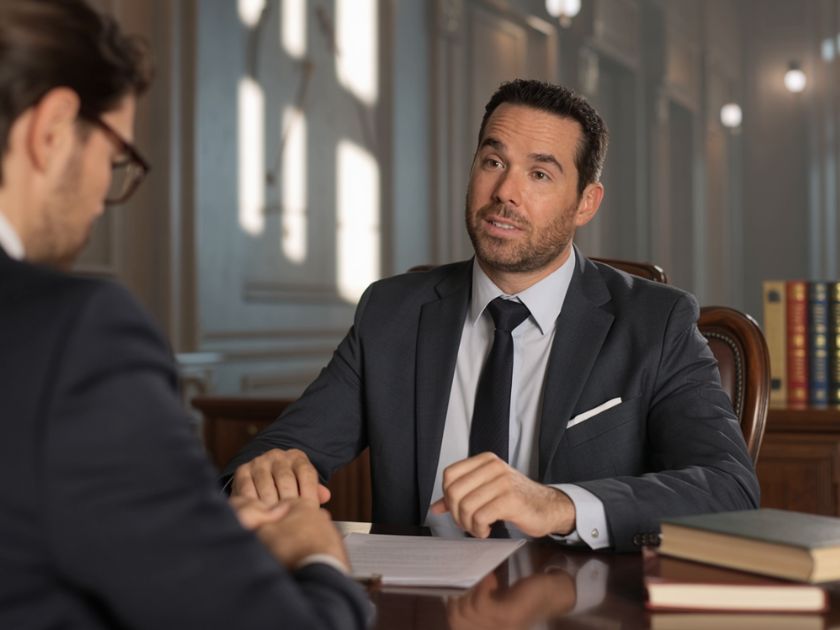 Attorney McQuaid talking to client in colorado