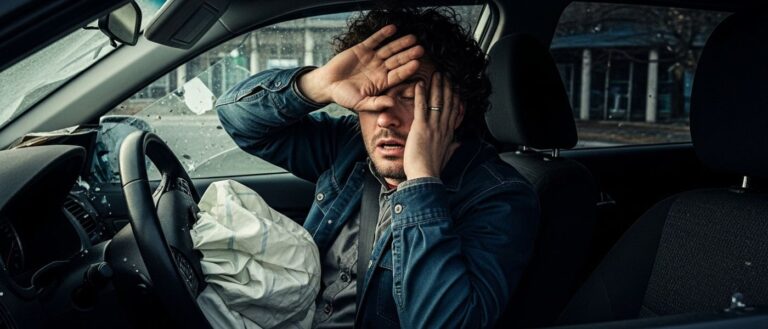 a man holding eye after air bag deployed