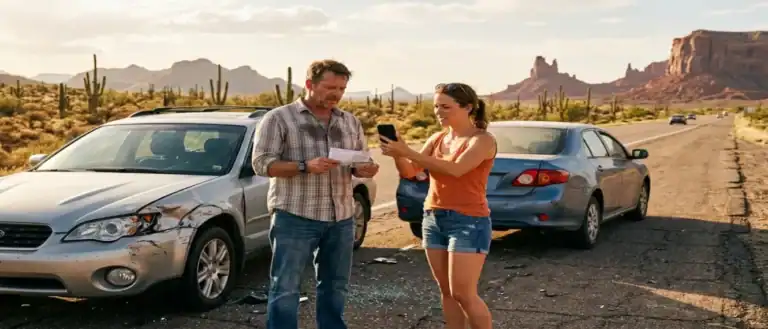 two people exchanging insurance after car accident in arizona