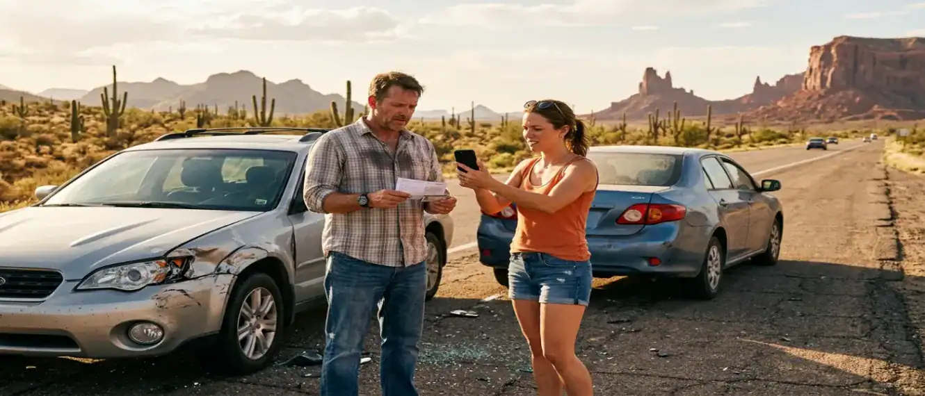 two people exchanging insurance after car accident in arizona
