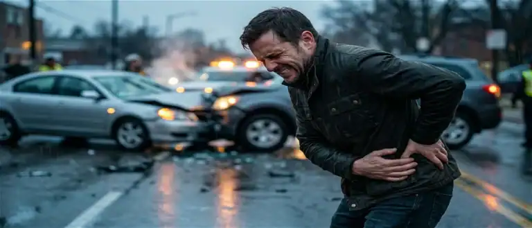 a person suffering from back pain after car accident