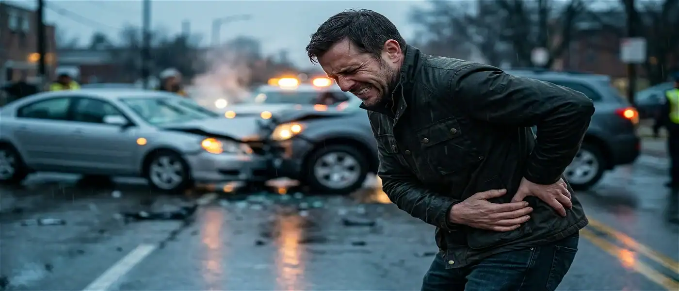 a person suffering from back pain after car accident