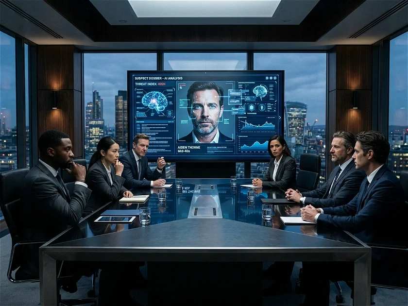 executives analyzing a person with AI